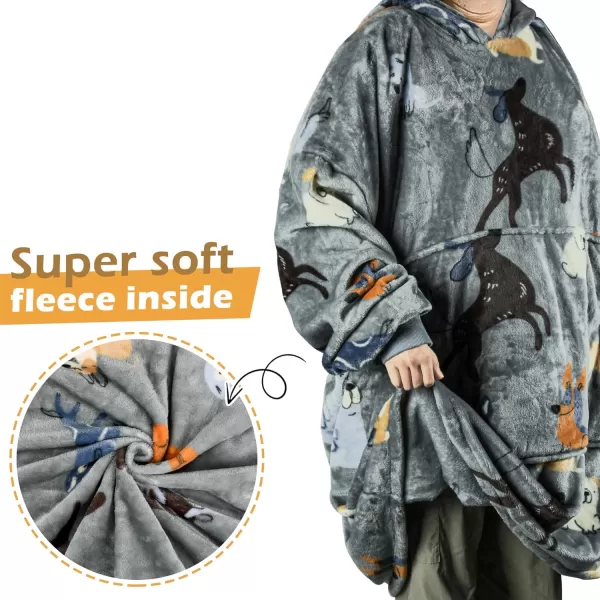 Catalonia Union Jack Print Blanket Hoodie Sweatshirt Oversized Wearable Fleece Pullover for Adults Men WomenDog Grey