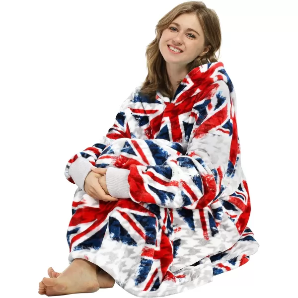 Catalonia Union Jack Print Blanket Hoodie Sweatshirt Oversized Wearable Fleece Pullover for Adults Men WomenUnion Flag  Fleece