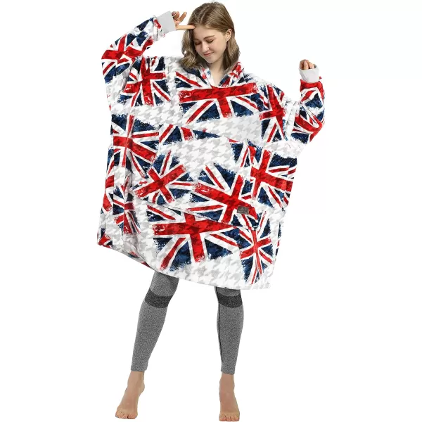 Catalonia Union Jack Print Blanket Hoodie Sweatshirt Oversized Wearable Fleece Pullover for Adults Men WomenUnion Flag  Fleece