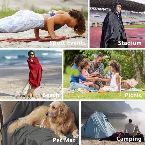 Catalonia Waterproof Blanket for Outdoor Hooded Blanket Poncho Windproof Warm for StadiumSporting Events CampingBlack  Black