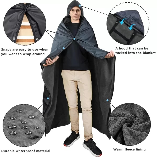 Catalonia Waterproof Blanket for Outdoor Hooded Blanket Poncho Windproof Warm for StadiumSporting Events CampingBlack  Black