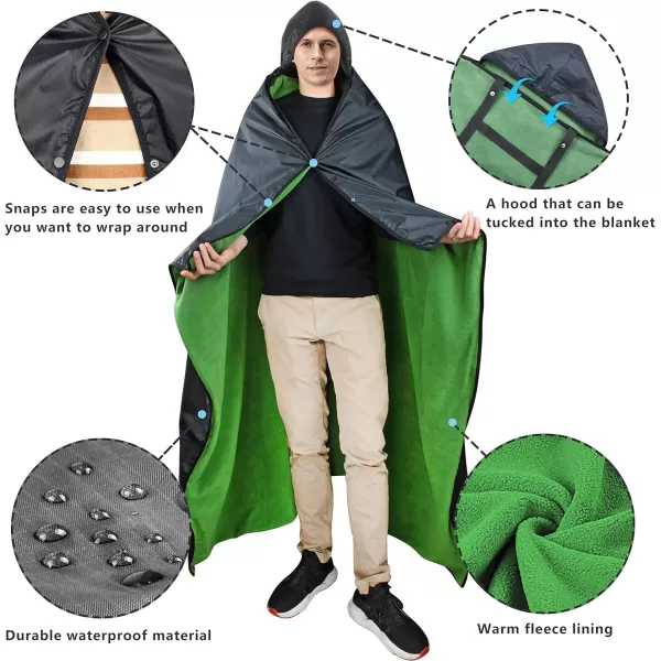 Catalonia Waterproof Blanket for Outdoor Hooded Blanket Poncho Windproof Warm for StadiumSporting Events CampingBlack  Green