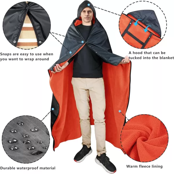 Catalonia Waterproof Blanket for Outdoor Hooded Blanket Poncho Windproof Warm for StadiumSporting Events CampingBlack  Orange