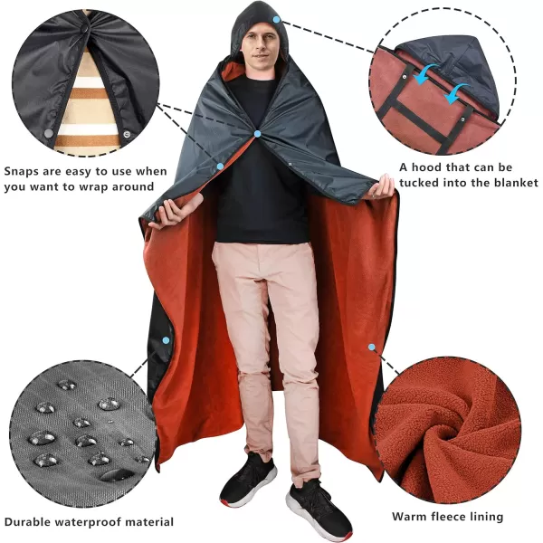 Catalonia Waterproof Blanket for Outdoor Hooded Blanket Poncho Windproof Warm for StadiumSporting Events CampingBlack  Wine