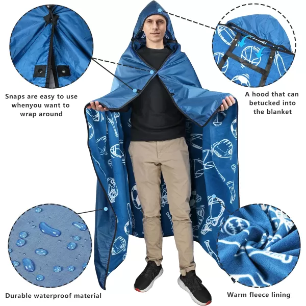 Catalonia Waterproof Blanket for Outdoor Hooded Blanket Poncho Windproof Warm for StadiumSporting Events CampingBlue  Football