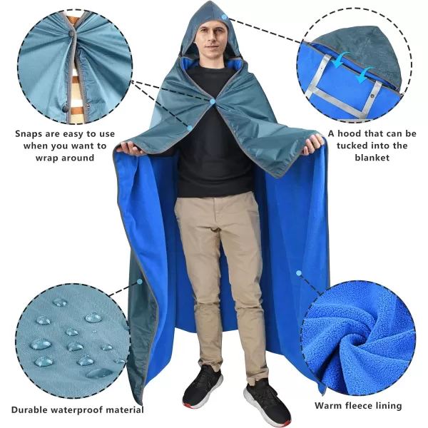 Catalonia Waterproof Blanket for Outdoor Hooded Blanket Poncho Windproof Warm for StadiumSporting Events CampingGrey  Blue