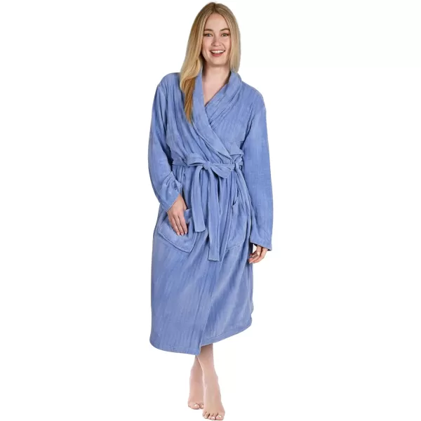 Catalonia Womens Fleece Long Robe Comfy Soft Chenille BathrobeBlue