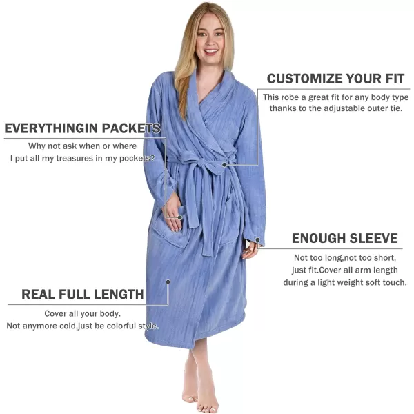 Catalonia Womens Fleece Long Robe Comfy Soft Chenille BathrobeBlue