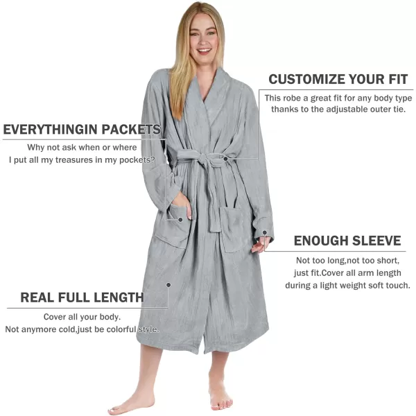 Catalonia Womens Fleece Long Robe Comfy Soft Chenille BathrobeGrey