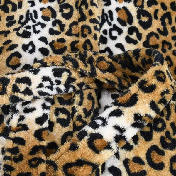 Catalonia Womens Plush Fleece Long Robe with Hood Warm Comfy Fluffy Bathrobe CheetahOne Size Cheetah