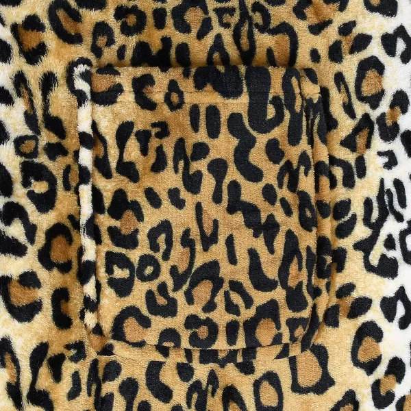 Catalonia Womens Plush Fleece Long Robe with Hood Warm Comfy Fluffy Bathrobe CheetahOne Size Cheetah