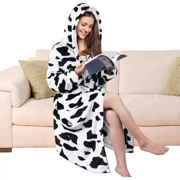 Catalonia Womens Plush Fleece Long Robe with Hood Warm Comfy Fluffy Bathrobe CheetahOne Size Dalmatian