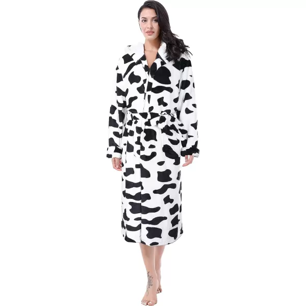 Catalonia Womens Plush Fleece Long Robe with Hood Warm Comfy Fluffy Bathrobe CheetahOne Size Dalmatian