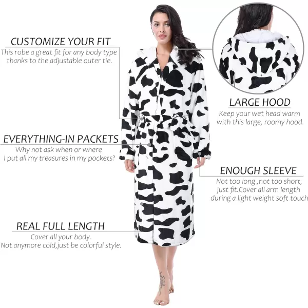 Catalonia Womens Plush Fleece Long Robe with Hood Warm Comfy Fluffy Bathrobe CheetahOne Size Dalmatian