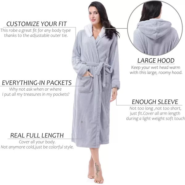 Catalonia Womens Plush Fleece Long Robe with Hood Warm Comfy Fluffy Bathrobe CheetahOne Size Grey