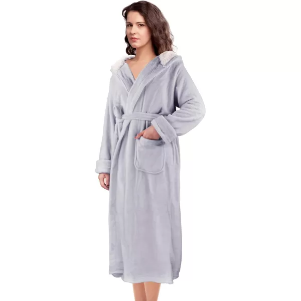 Catalonia Womens Plush Fleece Long Robe with Hood Warm Comfy Fluffy Bathrobe CheetahOne Size Grey