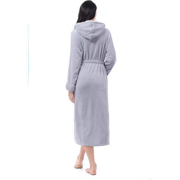 Catalonia Womens Plush Fleece Long Robe with Hood Warm Comfy Fluffy Bathrobe CheetahOne Size Grey