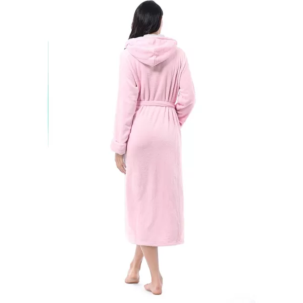 Catalonia Womens Plush Fleece Long Robe with Hood Warm Comfy Fluffy Bathrobe CheetahOne Size Pink