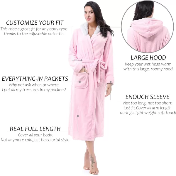 Catalonia Womens Plush Fleece Long Robe with Hood Warm Comfy Fluffy Bathrobe CheetahOne Size Pink