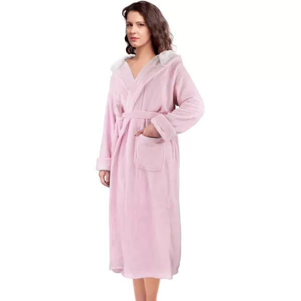 Catalonia Womens Plush Fleece Long Robe with Hood Warm Comfy Fluffy Bathrobe CheetahOne Size Pink