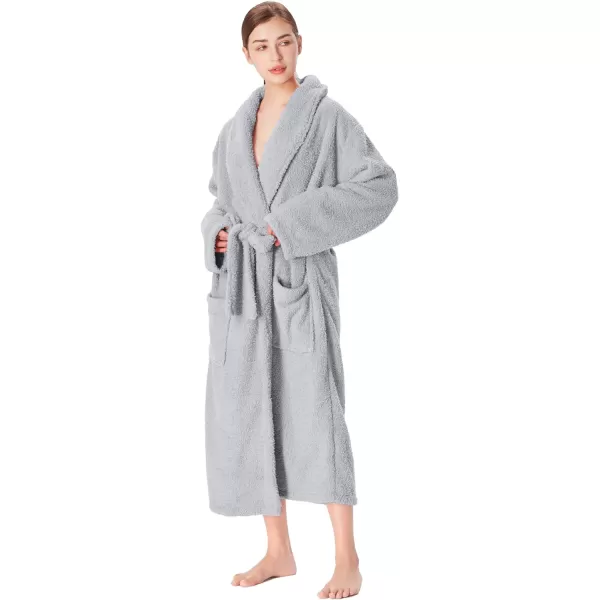 Catalonia Womens Plush Long Robe Shawlcollar Warm Comfy Fluffy Bathrobe Gift for HerGreyshawl