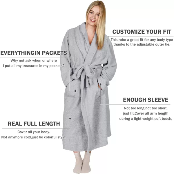 Catalonia Womens Plush Long Robe Shawlcollar Warm Comfy Fluffy Bathrobe Gift for HerGreyshawl