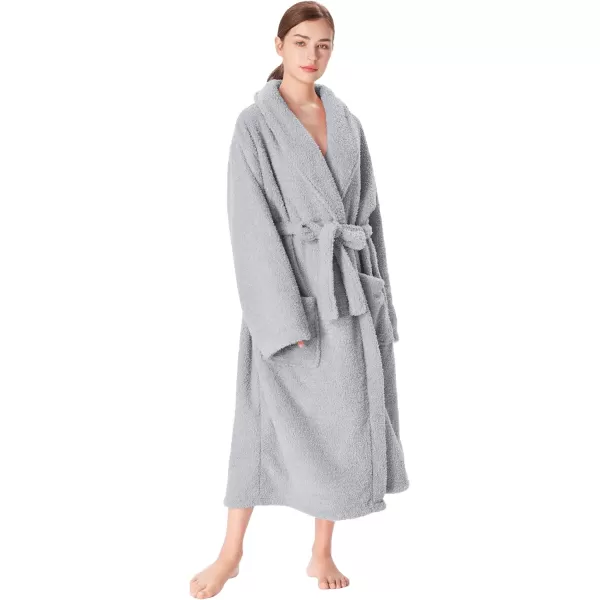 Catalonia Womens Plush Long Robe Shawlcollar Warm Comfy Fluffy Bathrobe Gift for HerGreyshawl