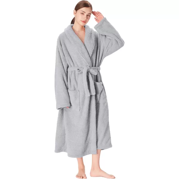 Catalonia Womens Plush Long Robe Shawlcollar Warm Comfy Fluffy Bathrobe Gift for HerGreyshawl