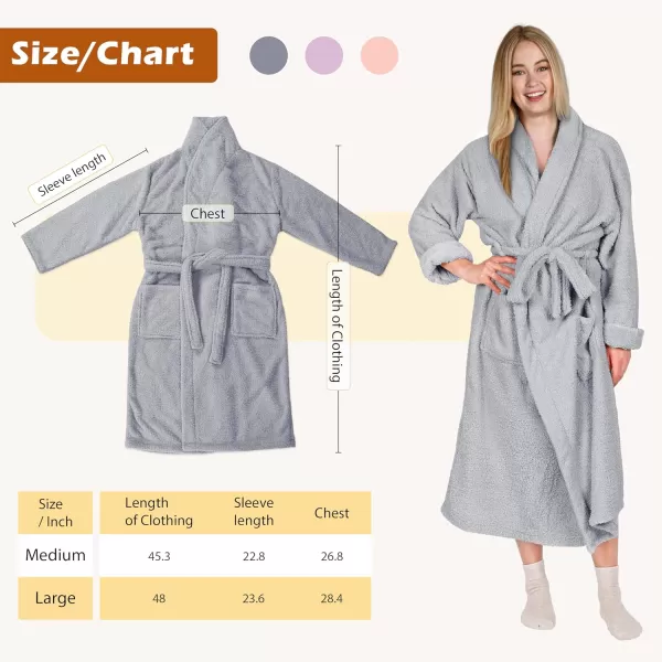 Catalonia Womens Plush Long Robe Shawlcollar Warm Comfy Fluffy Bathrobe Gift for HerGreyshawl