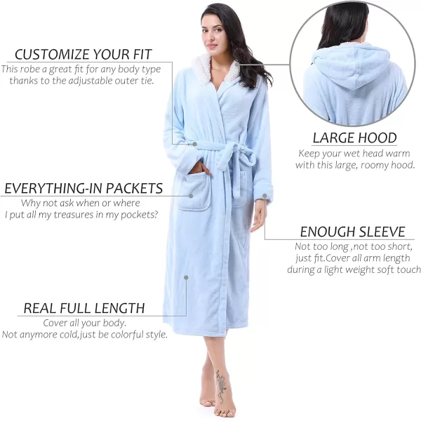 Catalonia Womens Plush Long Robe Shawlcollar Warm Comfy Fluffy Bathrobe Gift for HerLight Blue