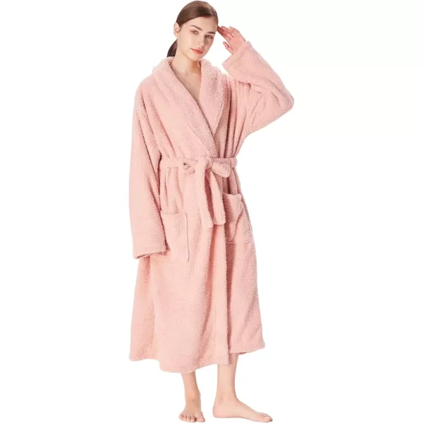 Catalonia Womens Plush Long Robe Shawlcollar Warm Comfy Fluffy Bathrobe Gift for HerPinkshawl