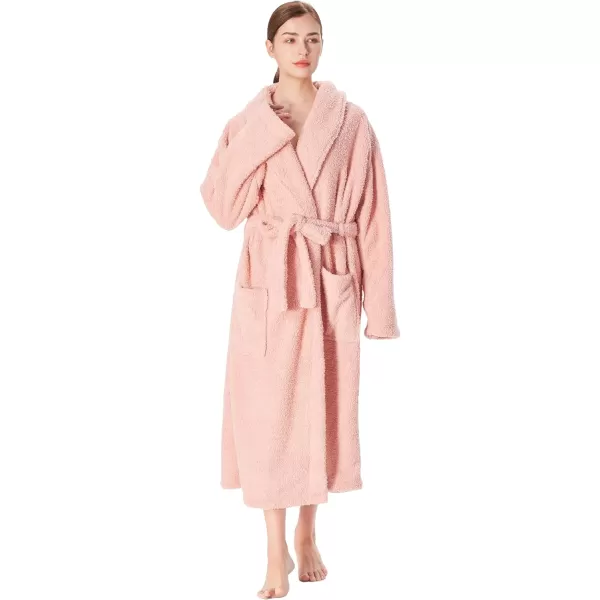 Catalonia Womens Plush Long Robe Shawlcollar Warm Comfy Fluffy Bathrobe Gift for HerPinkshawl