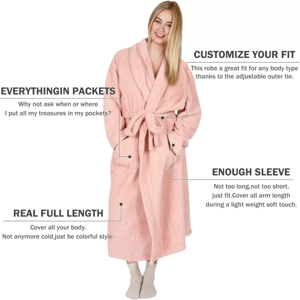 Catalonia Womens Plush Long Robe Shawlcollar Warm Comfy Fluffy Bathrobe Gift for HerPinkshawl