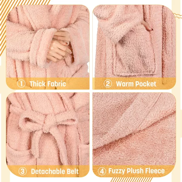 Catalonia Womens Plush Long Robe Shawlcollar Warm Comfy Fluffy Bathrobe Gift for HerPinkshawl