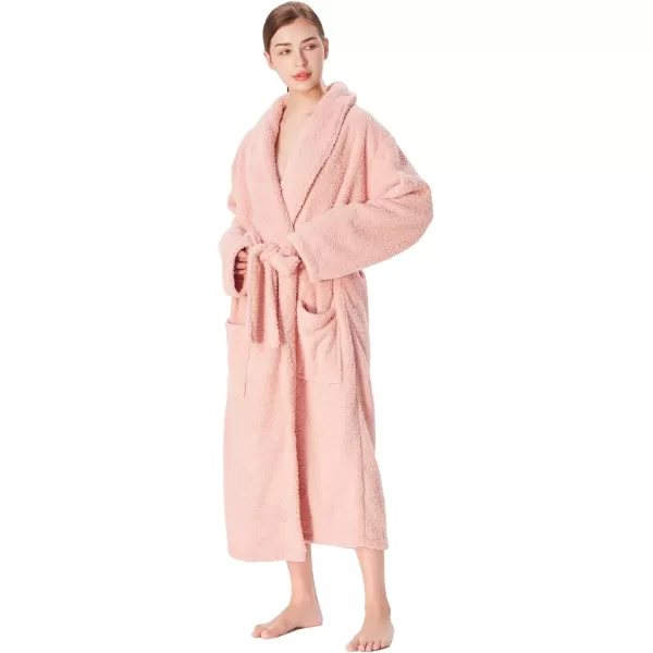 Catalonia Womens Plush Long Robe Shawlcollar Warm Comfy Fluffy Bathrobe Gift for HerPinkshawl