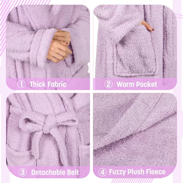 Catalonia Womens Plush Long Robe Shawlcollar Warm Comfy Fluffy Bathrobe Gift for HerPurpleshawl