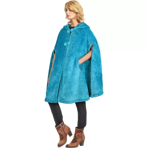 Catalonia Womens Poncho Cape Sherpa Fleece Cloak Coat Snuggly Hooded Wearable Blanket Gift Idea for Mom and Teen GirlsHooded Poncho Aqua Green