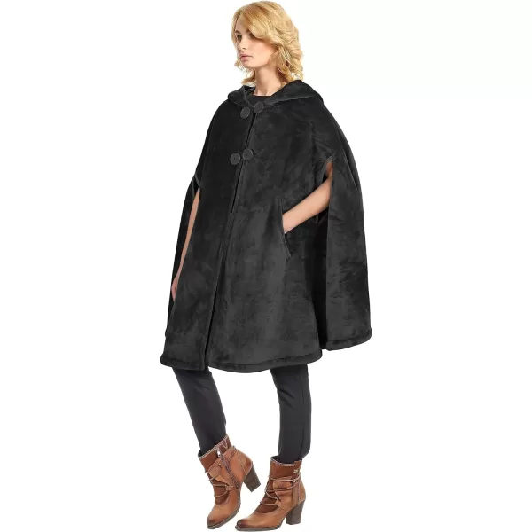 Catalonia Womens Poncho Cape Sherpa Fleece Cloak Coat Snuggly Hooded Wearable Blanket Gift Idea for Mom and Teen GirlsHooded Poncho Black