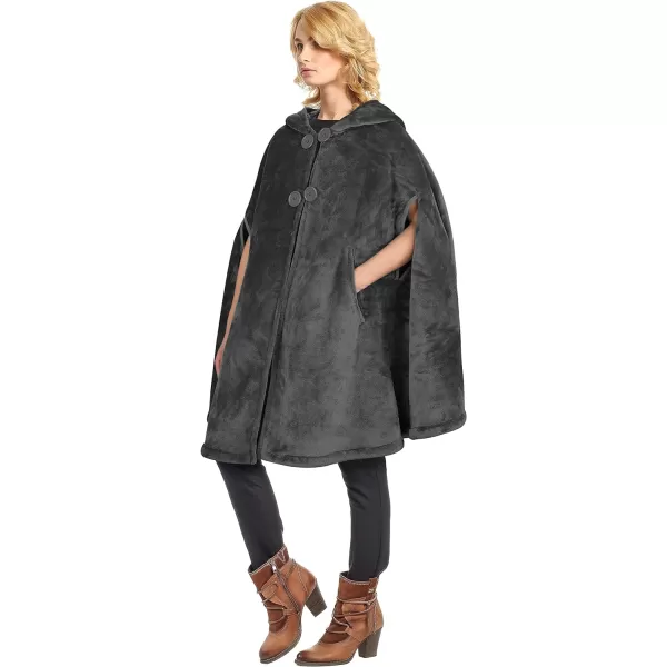 Catalonia Womens Poncho Cape Sherpa Fleece Cloak Coat Snuggly Hooded Wearable Blanket Gift Idea for Mom and Teen GirlsHooded Poncho Grey