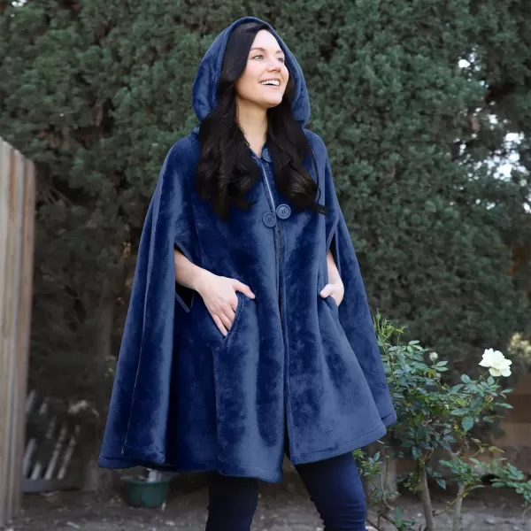 Catalonia Womens Poncho Cape Sherpa Fleece Cloak Coat Snuggly Hooded Wearable Blanket Gift Idea for Mom and Teen GirlsHooded Poncho Navy