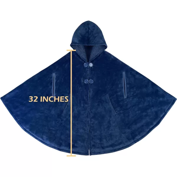 Catalonia Womens Poncho Cape Sherpa Fleece Cloak Coat Snuggly Hooded Wearable Blanket Gift Idea for Mom and Teen GirlsHooded Poncho Navy