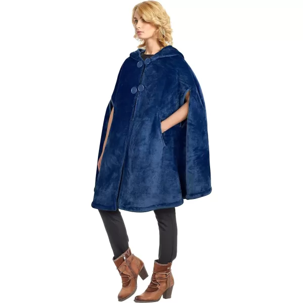 Catalonia Womens Poncho Cape Sherpa Fleece Cloak Coat Snuggly Hooded Wearable Blanket Gift Idea for Mom and Teen GirlsHooded Poncho Navy