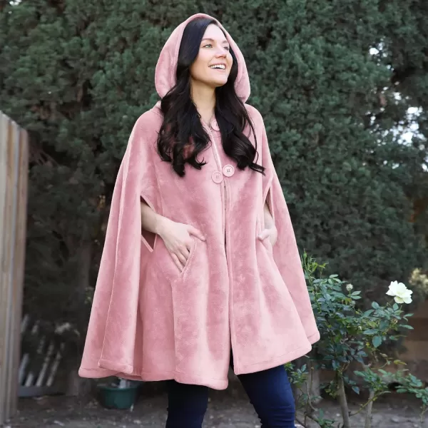 Catalonia Womens Poncho Cape Sherpa Fleece Cloak Coat Snuggly Hooded Wearable Blanket Gift Idea for Mom and Teen GirlsHooded Poncho Pink