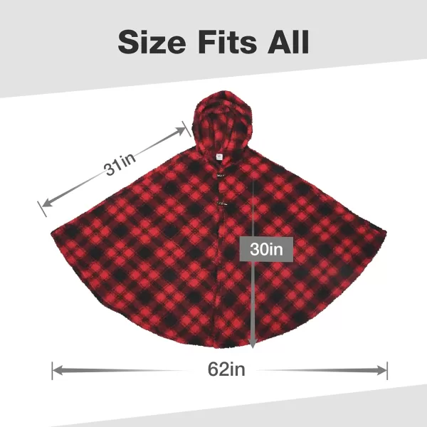 Catalonia Womens Poncho Cape Sherpa Fleece Cloak Coat Snuggly Hooded Wearable Blanket Gift Idea for Mom and Teen GirlsHooded Poncho Plaid Red