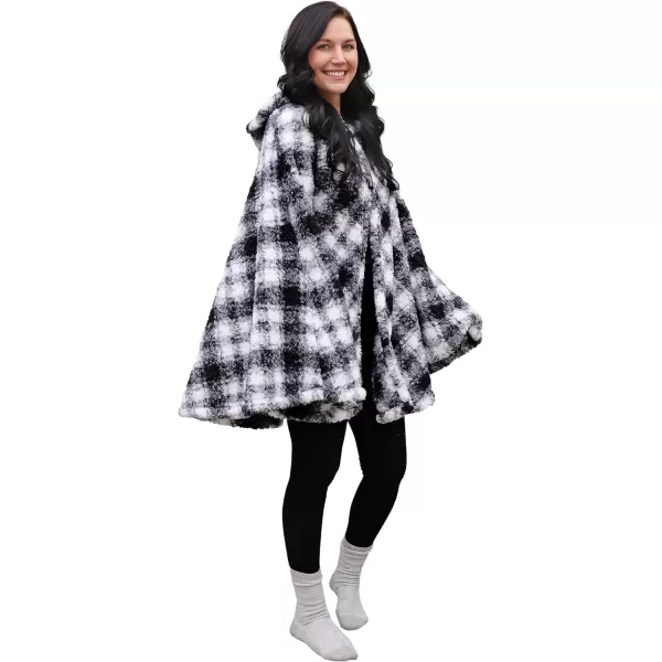 Catalonia Womens Poncho Cape Sherpa Fleece Cloak Coat Snuggly Hooded Wearable Blanket Gift Idea for Mom and Teen GirlsHooded Poncho Plaid White