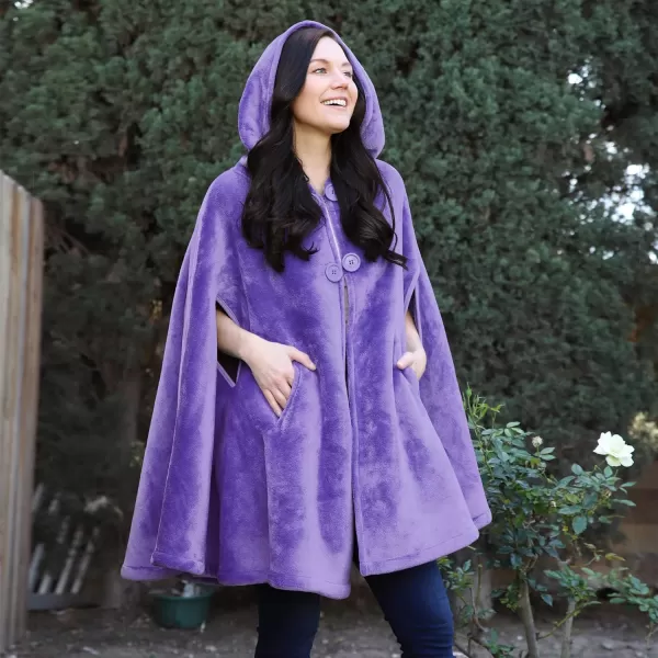 Catalonia Womens Poncho Cape Sherpa Fleece Cloak Coat Snuggly Hooded Wearable Blanket Gift Idea for Mom and Teen GirlsHooded Poncho Purple