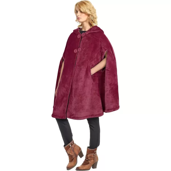 Catalonia Womens Poncho Cape Sherpa Fleece Cloak Coat Snuggly Hooded Wearable Blanket Gift Idea for Mom and Teen GirlsHooded Poncho Wine