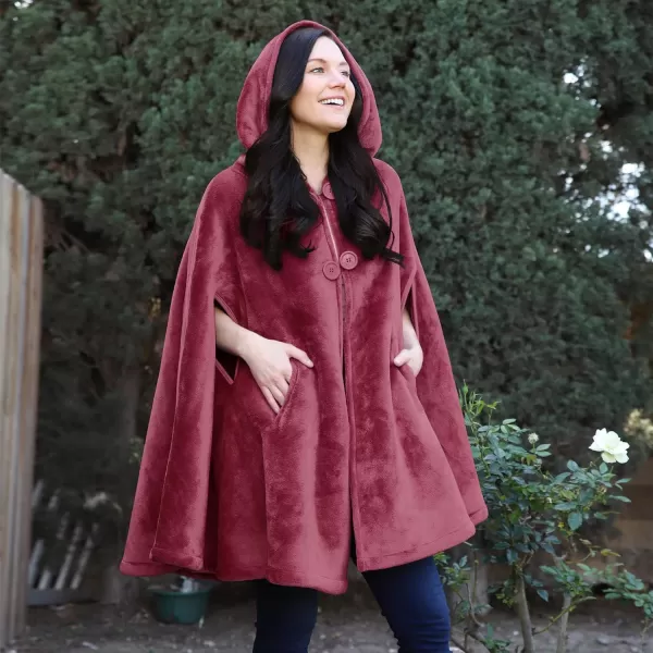 Catalonia Womens Poncho Cape Sherpa Fleece Cloak Coat Snuggly Hooded Wearable Blanket Gift Idea for Mom and Teen GirlsHooded Poncho Wine