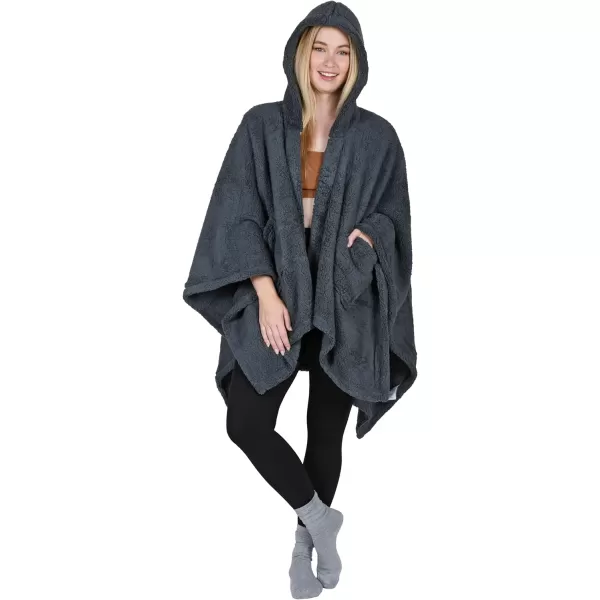 Catalonia Womens Poncho Cape Sherpa Fleece Cloak Coat Snuggly Hooded Wearable Blanket Gift Idea for Mom and Teen GirlsOne Size Charcoal Grey