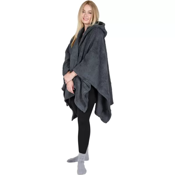 Catalonia Womens Poncho Cape Sherpa Fleece Cloak Coat Snuggly Hooded Wearable Blanket Gift Idea for Mom and Teen GirlsOne Size Charcoal Grey